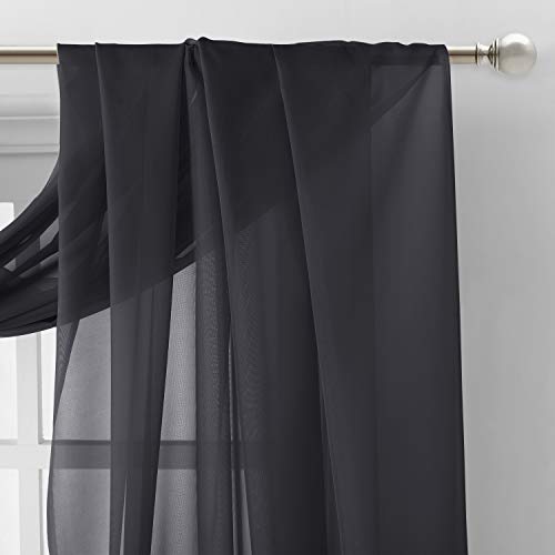 NICETOWN Black Sheer Villa Scarf Curtain Panels, Simple Voile Sheer Scarf Valance for Your Son & Farther Bedroom, 2 Pieces, 60" Length by 216" Width - color: Black