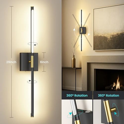10000mAh Battery Operated Wall Sconces Set of 2, Black Gold-29Inch - color: Black Gold