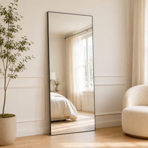 56x21 Black Rectangle Full Length Mirror with Aluminum Frame Full Body Mirror - color: Black Rectangle, size: 56"L x 21"W
