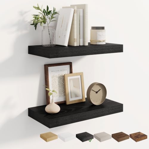 Dreamland 18 Inches Wall Mounted Wood Floating Shelves, Black, 2 Pack - color: Black, size: 18in
