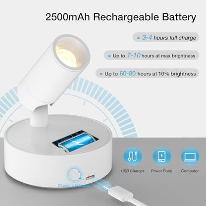 Olafus 2 Pack LED Wireless Spotlight Indoor with Timer/Remote, White - color: White