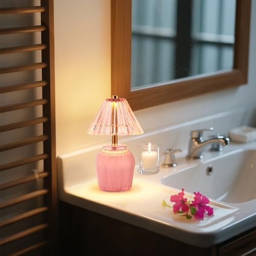 Small Battery Operated Lamp with Timer, Cream Pink - color: Cream Pink