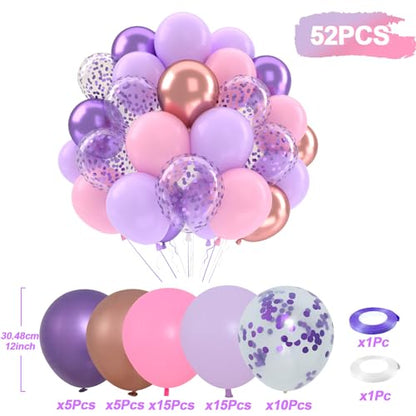 Patimate Purple and Pink Latex Balloons Set 50 pcs 12 inch - color: Purple Pink