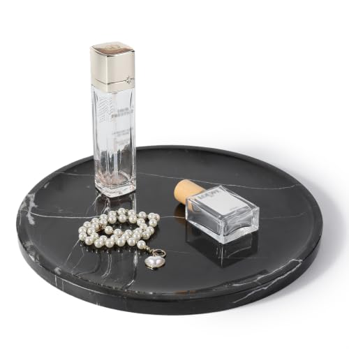 Marble Serving Tray, 11.8" Round Vanity Tray for Bathroom Countertop, Black - color: Black