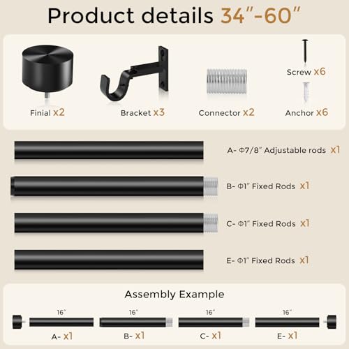 Heavy Duty Curtain Rods for Windows, 36-56 Inch, Matte Black - color: Black, size: 36''-56'' (1 Pack)