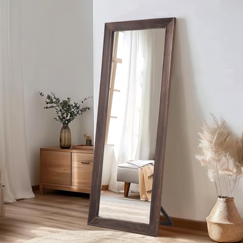 MELOMOIR Rustic Solid Wood Full Length Mirror, 64"x21", Charcoal Brown - color: Charcoal-grilled Brown, size: 64"L x 21"W