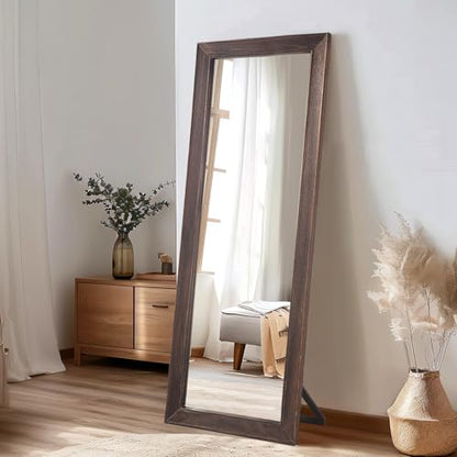 MELOMOIR Rustic Solid Wood Full Length Mirror, 64"x21", Charcoal Brown - color: Charcoal-grilled Brown, size: 64"L x 21"W
