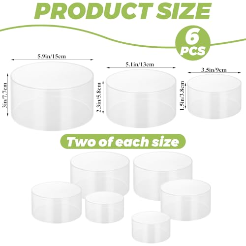 ASelected 6-Piece Clear Acrylic Cylinder Display Risers Includes 5.9/ 5.1/3.5" Diameter Risers Display Stands for Jewelry, Collectibles, and Table Decor