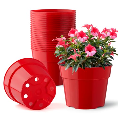 RooTrimmer 20 Pack 6 Inch Plant Pots, Thickened Plastic Flower Pots with 20 Pcs Water Collecting Trays, 20 Soil Block Mesh Pads, Red - color: Red, size: 6 Inch 20 Pack