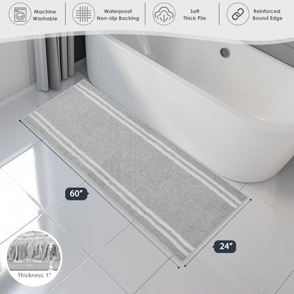 PURRUGS Bathroom Runner Rug, Bath Mat, 24" x 60", Light Grey - color: Light Grey, size: 24" X 60"