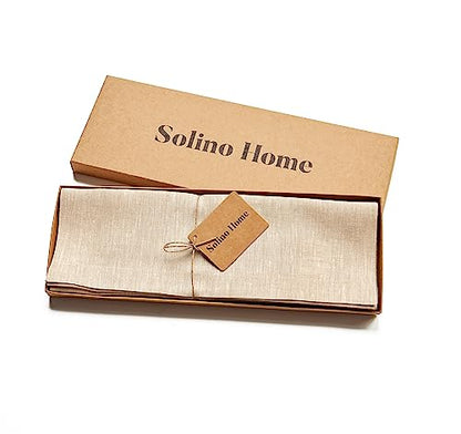 Solino Home 100% 순수 리넨 플레이스 매트 베이지, 아테나 35.6 x 35.6cm(14 x 14인치), 4개 세트 - color: 02: 샴페인 베이지, size: 14" X 14" (Set of 4)