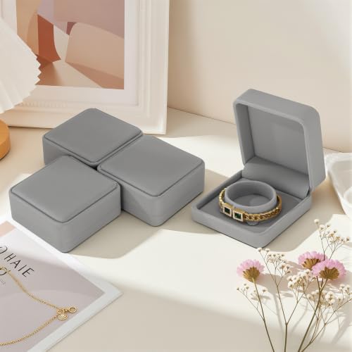 KUKUVR 4 Pcs Velvet Bracelet Gift Box, Jewelry Storage Holder Case for Bangle Anklet beaded bracelet Birthday Anniversary, Gift for Women (Grey) - color: Grey