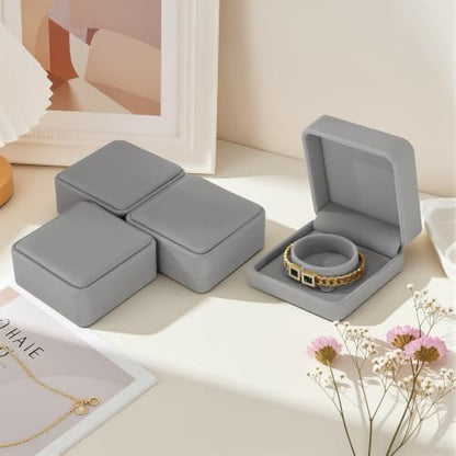 KUKUVR 4 Pcs Velvet Bracelet Gift Box, Jewelry Storage Holder Case for Bangle Anklet beaded bracelet Birthday Anniversary, Gift for Women (Grey) - color: Grey