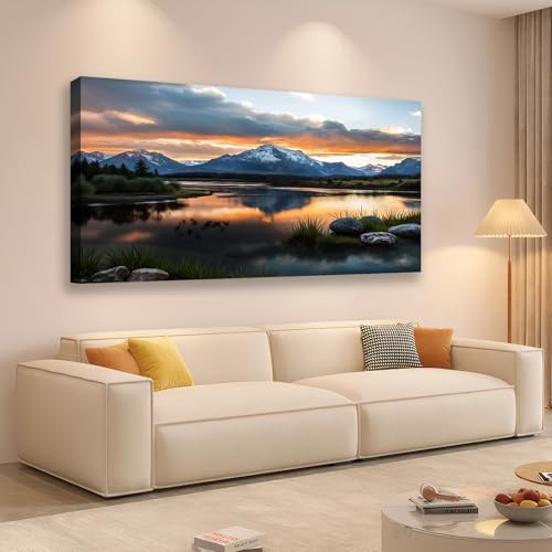 JLXART Landscape Art Large Canvas Wall Painting Mountain Sea Artwork Print for Living Room Sofa Office Home Decor,20X40inch - color: Black, size: 40"L x 20"W