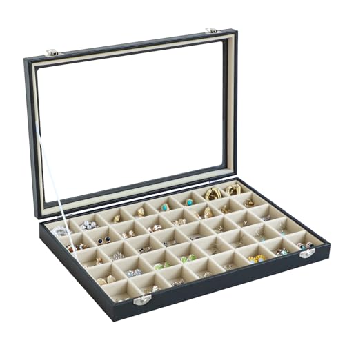 Stratalife 40 Grid Earring Organizer, Jewelry Holder Organizer with Lid - color: Beige-Black, size: 40 Grid