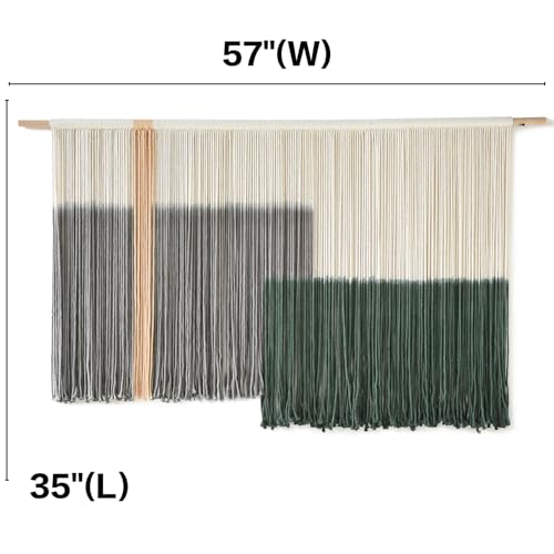Macrame Wall Hanging Green Large Dip Dye Fiber Wall Art Bohemian Yarn Tapestry Wall Décor 57''W*35''L - color: Green