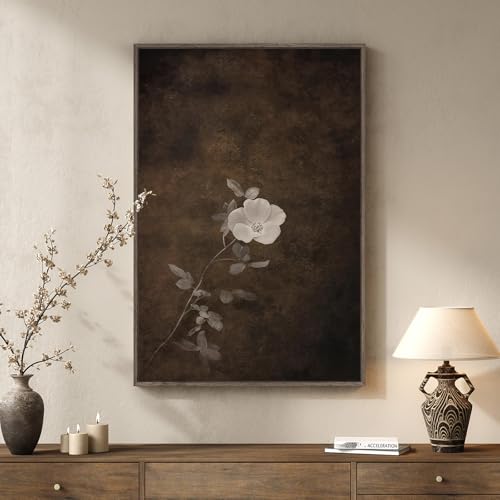 Framed Vertical Vintage Wabi Sabi Japandi Floral Wall Art, 24x36 In 1 Piece - color: Brown C, size: 36"L x 24"W