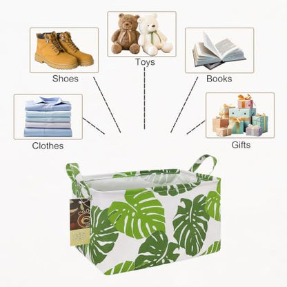 Rectangle Foldable Storage Basket Handles For Home, Leaf - color: Leaf
