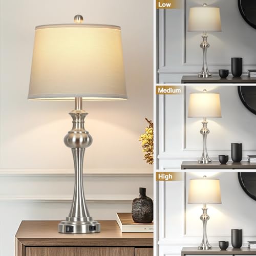 CINSARY Silver Table Lamps Set of 2, 29" Bedside Lamps with USB C+A - color: Silver-set of 2