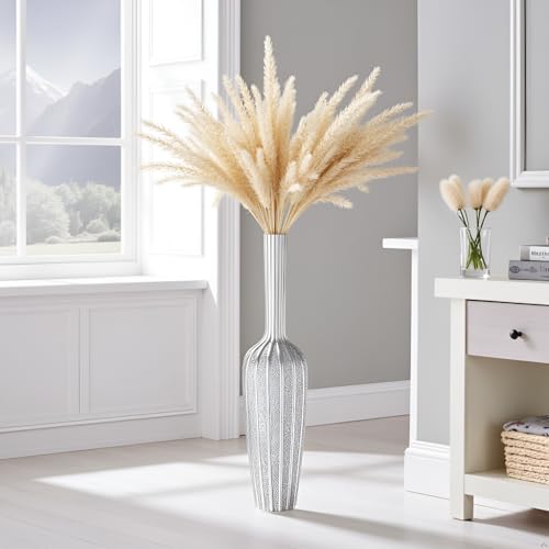 Elegant Silver Floor Vase - 23.62 Inch Tall Decorative Vase for Dried Flowers & Home Décor, Resin Tall Floor Vase