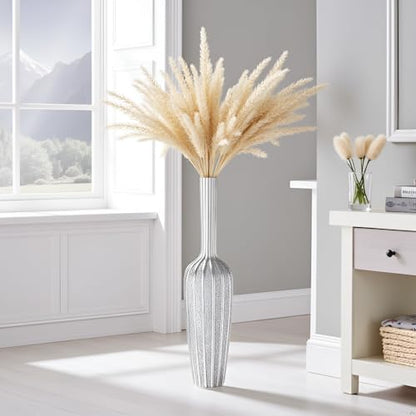 Elegant Silver Floor Vase - 23.62 Inch Tall Decorative Vase for Dried Flowers & Home Décor, Resin Tall Floor Vase