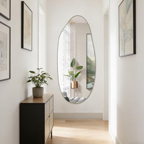 Irregular Mirror, 47.2"x20" Large Asymmetrical Mirror for Wall, Gold Abstract Frameless Mirrors, Modern Unique Shaped Mirrors for Living Room Bathroom Bedroom Entryway Hallway Fireplace - color: Gold Large Irregular, size: 47.2"L x 20"W