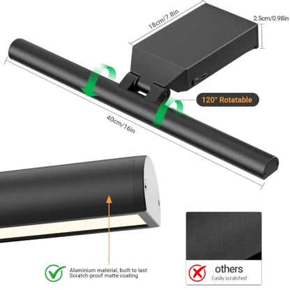 16" Picture Lights for Wall - 10000mAh Rechargeable Art Light - color: Black, size: 16inch