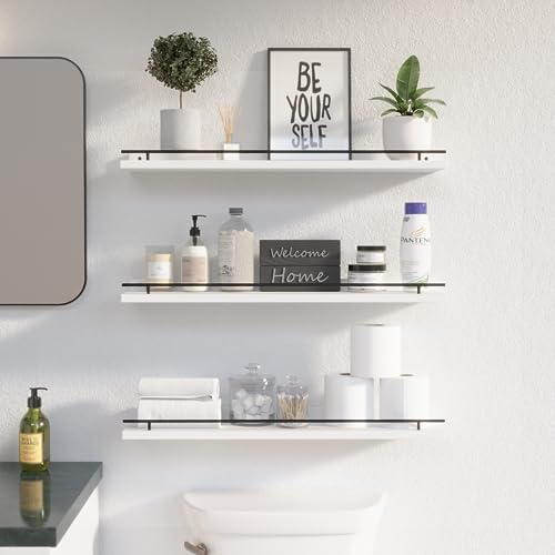 WOPITUES Floating Shelves 24 inch for Wall Decor Set of 3, Black and White - color: Black and White, size: 23.6 inch