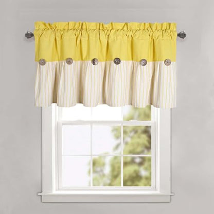 DOSLY Ides Farmhouse Rustic Cotton Valance Curtain, Yellow Striped Pleated Design with Coconut Buttons, Multi-Room Window Treatment for Kitchen Living Room Bedroom, 52" W x 18" L - color: Yellow & Yellow Stripe, size: 52"W x 18"L (Pack of 1)