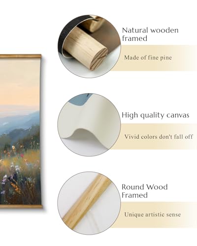 VIYYIEA Extra Large Canvas Wall Art - Sunset Mountain Landscape, 36x54 Inch - color: Sunlit Hills Beyond the Blooming Flowers