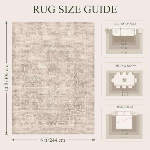 8x10 Washable Boho Area Rug, Light Beige Farmhouse for Living Room - color: Light Beige, size: 8' x 10' (Rectangular)