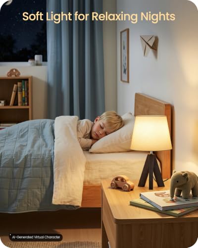 Small Table Lamp for Bedroom, 14.6" Bedside Lamp with White Linen Shade and Walnut Wood Tripod Base, Modern Nightstand Lamp for Living Room, Nursery, Entryway, E26 Socket, VW51TL05 - color: White+Dark Walnut