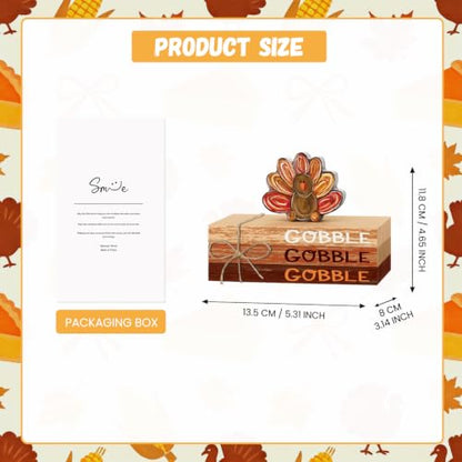 Smile Thanksgiving Wooden Decor Indoor Turkey Gobble Faux Books Bundle - style: Turkey