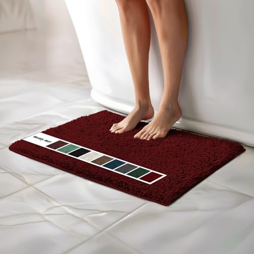 Muddy Mat® | Chenille Bathroom Rugs Quick Dry Microfiber Mats Non Slip Washable, Extra Thick, Soft and Highly Absorbent Bath Mats for Bathroom, Kitchen, and Shower Floor - Red 18"x28" - color: Red, size: 18" x 28"