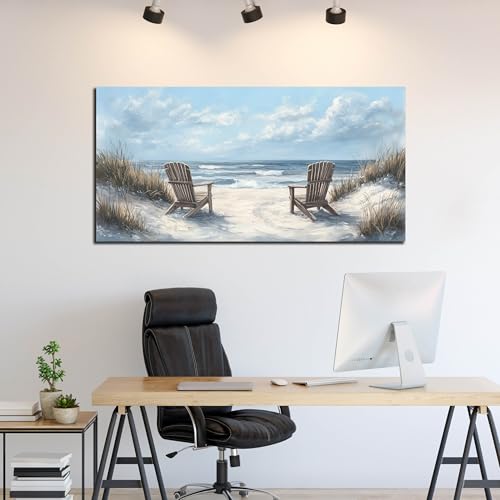 Ouzzlie Landscape Wall Art White Canvas Art for Living Room - color: Light Blue, size: 59"L x 29"W