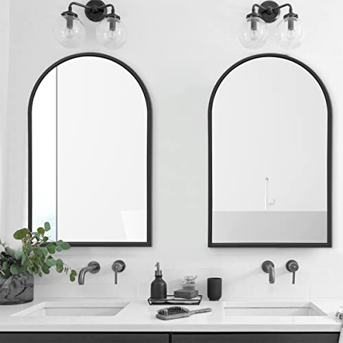 OGCAU 42x24 Inch Black Mirror Wall Mirror for Bathroom, Black Metal Frame, Arched Wall Mounted Mirror, Bathroom Vanity Mirror for Living Room Entryway (Black)