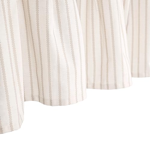 DOSLY Ides Farmhouse Rustic Beige Cotton Blend Striped Pleated Valance Curtain with Coconut Buttons for Kitchen, Living Room, Bedroom, 52" W x 18" L - color: Linen & Beige Stripe, size: 52"W x 18"L (Pack of 1)