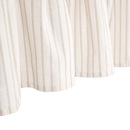 DOSLY Ides Farmhouse Rustic Beige Cotton Blend Striped Pleated Valance Curtain with Coconut Buttons for Kitchen, Living Room, Bedroom, 52" W x 18" L - color: Linen & Beige Stripe, size: 52"W x 18"L (Pack of 1)