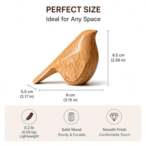 Natural Wood Bird Trio 4.1”L Set of 3 – Small Bird Sculptures & Animal Statues, Hand-Finished Modern Coffee Table Shelf Decor, Gift-Ready (3, Mixed)