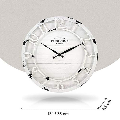 Presentime 13" Farmhouse Series Wall Clock - color: Antique Distressed White, size: 13 inch