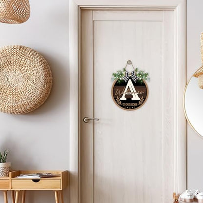 Monogram Letter A Front Door Sign, Welcome to Our Home Family Last - color: A