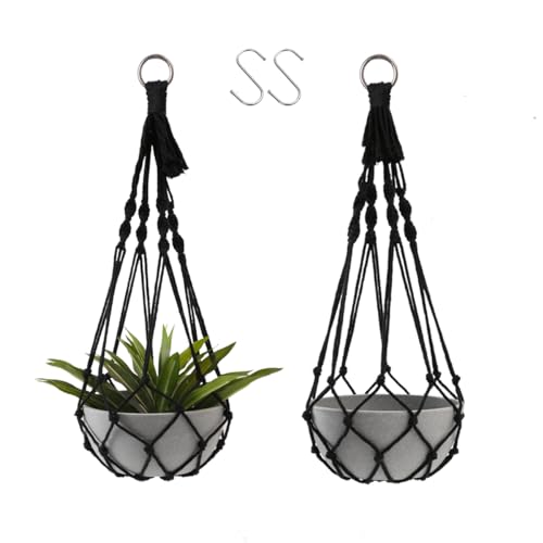 Artilady Macrame Plant Hanger Black, Boho Hanging Planter for Indoor Plants - color: Black B