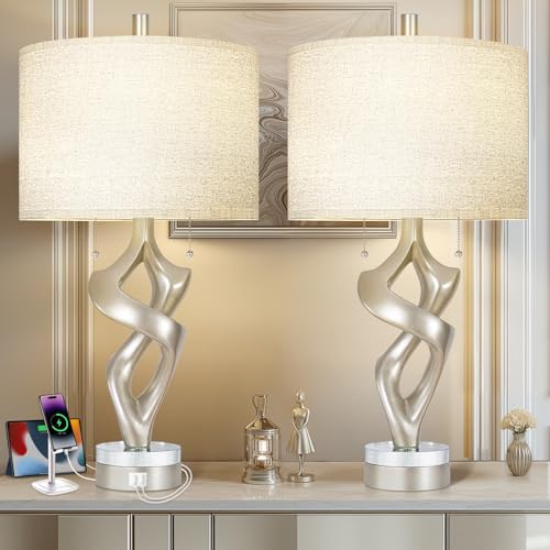 Scenekoy Silver Leaf 26” Tall Table Lamp Set of 2 for Bedroom Living Room - size: 26 inches Silver Leaf -028-SL