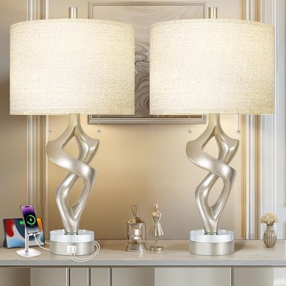 Scenekoy Silver Leaf 26” Tall Table Lamp Set of 2 for Bedroom Living Room - size: 26 inches Silver Leaf -028-SL