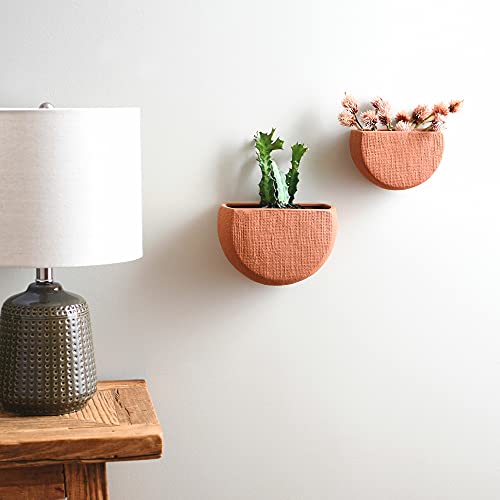 Main + Mesa Modern Boho Stoneware Wall Mount Planters, Terracotta, Set of 2 Sizes - size: 7.5" x 5" and 6" x 4"