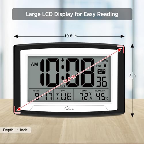 WallarGe 12.5 Inch Atomic Clock with Indoor Temperature and Humidity - size: Large
