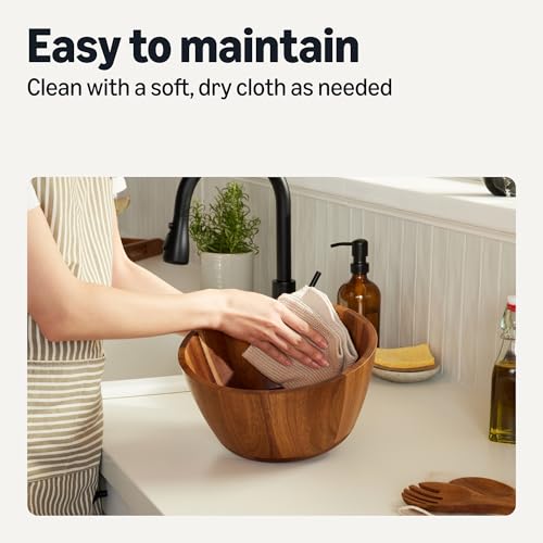 Amazon Basics Wooden Salad Bowl, Acacia Wood, 10 in., Family Size Serving Bowl for Gatherings and Everyday Meals - size: 10 in. diam.