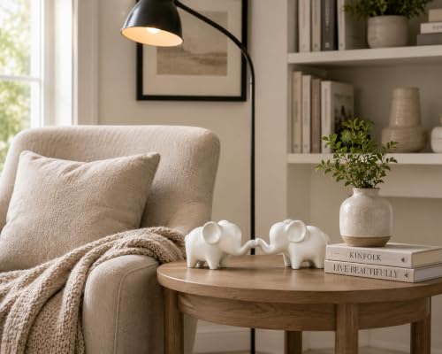 4 Inch White Ceramic Elephant Figurines Set of 2 - color: White