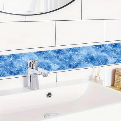 HOMETITUTE Peel and Stick Wallpaper Border 4x196in Blue Crystal Pattern - color: Blue crystal texture