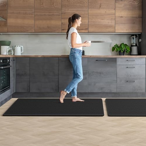 Kitchen Mat 2PCS Kitchen Rugs Cushioned Anti-Fatigue Rug Standing Desk Mat - color: Black, size: 47"L x 17.3"W x 0.4"Th